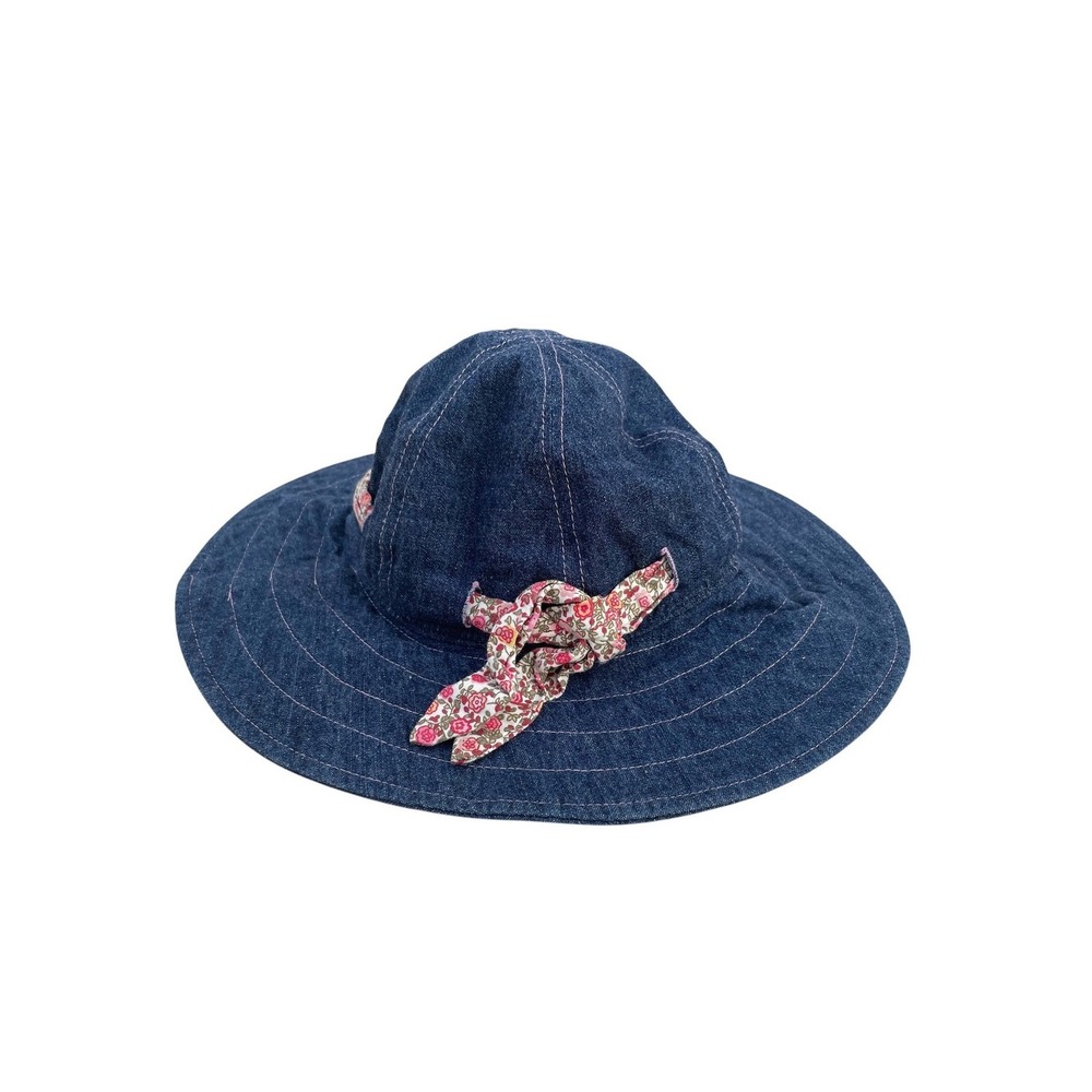 San Diego Hat Co Girls Denim Sun Hat Blue Floral‎ Wide Brim 2-4 Years